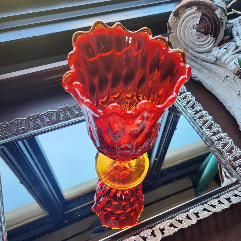 Amberina Thumbprint Vase, Fenton, Mcm style swung glass